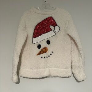 Miss Chievous Off White Faux Shearling Sequin Snowman Sweater M